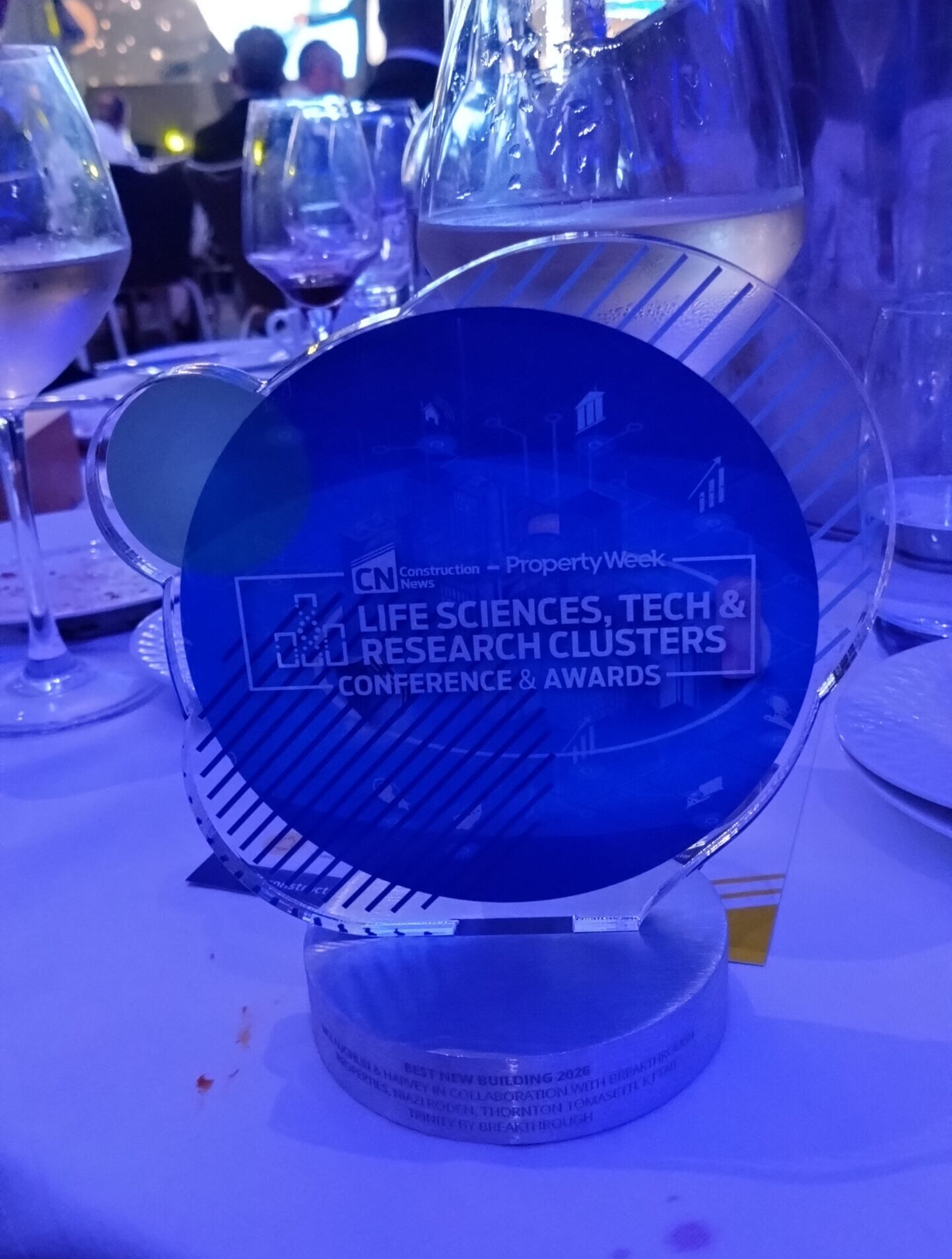 Blue award trophy for research clusters at Scottish Property Awards