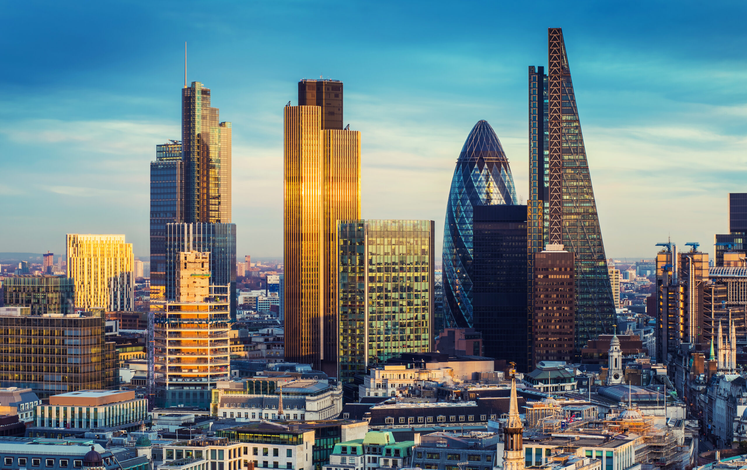 Commercial office buildings and skyline in the City of London
