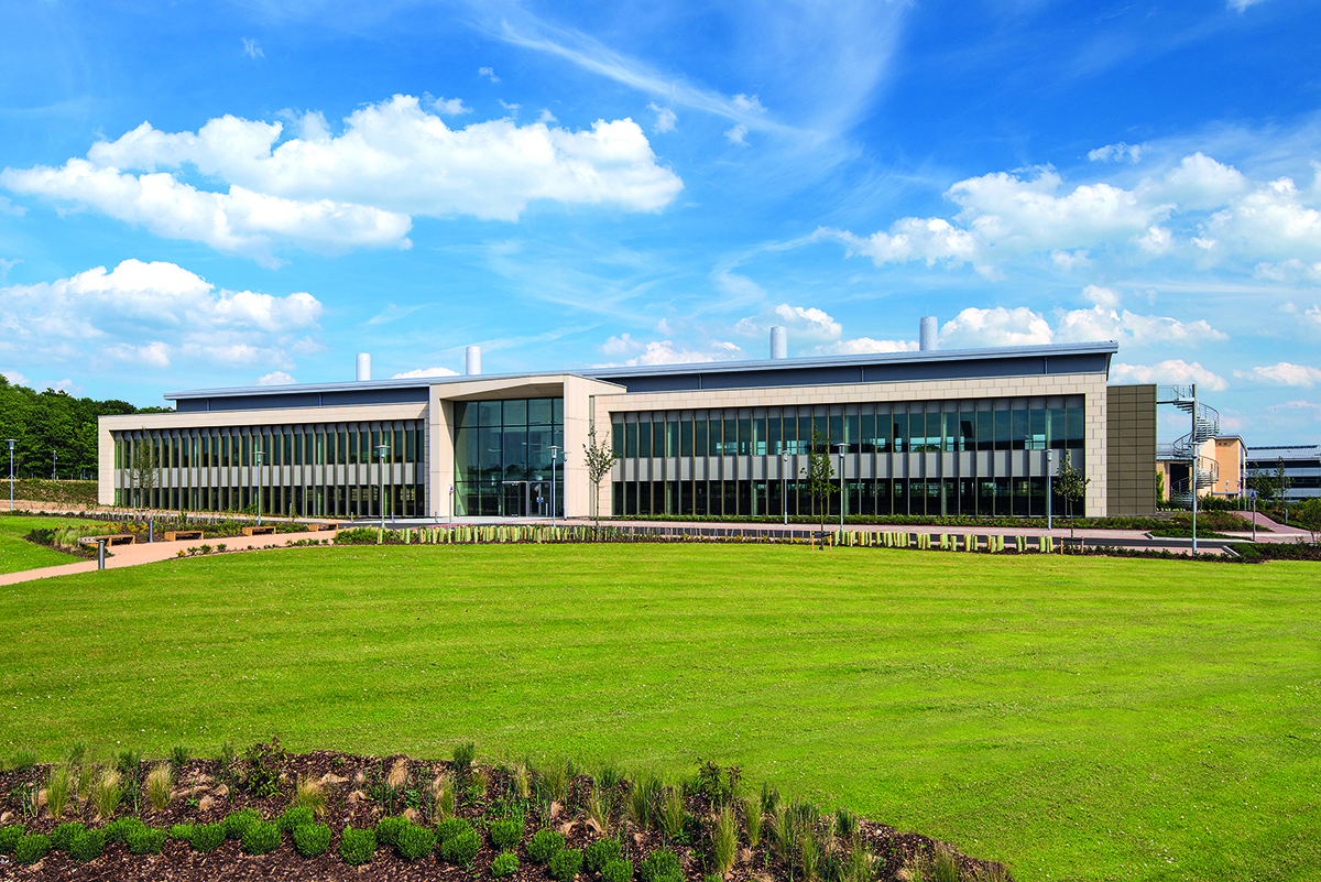 Modern commercial and research building in Cambridge representing building services engineering, sustainability consultancy and commercial EPC services by KJ Tait.