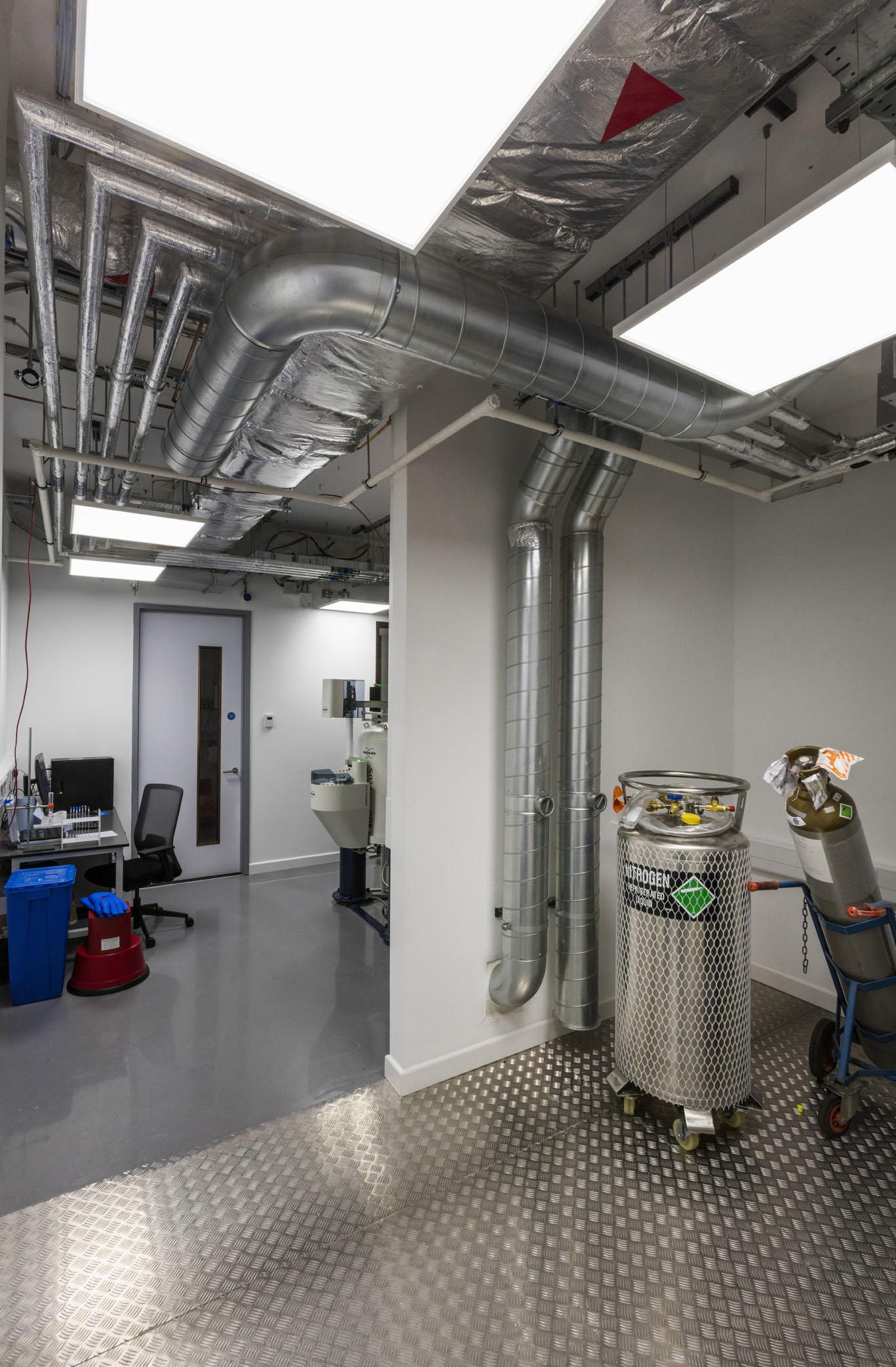 Specialist laboratory ventilation and building services installation within a Cambridge life sciences research facility.